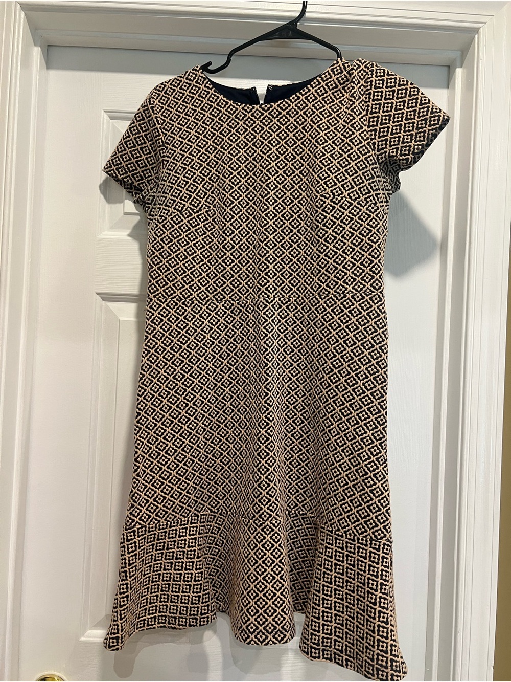 LOFT Black and Cream Geometric Short-Sleeve Dress